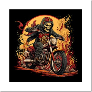 Skull Biker Retro Motorcycle Posters and Art